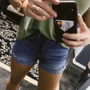 high waisted blue jean shorts